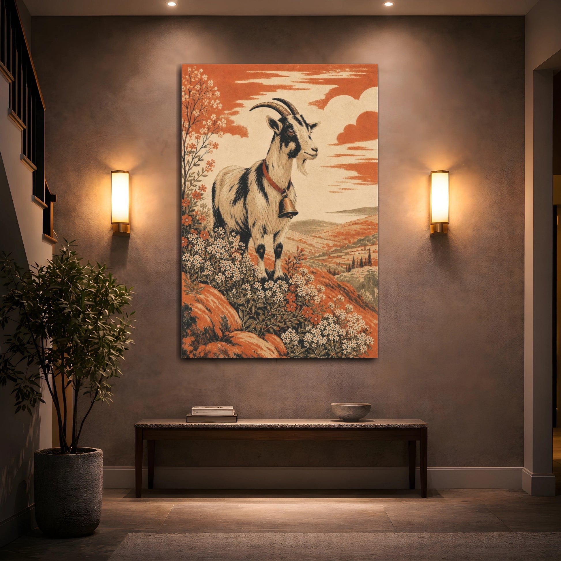 Mockup 2. Hillside Goat With Bell shown as canvas print