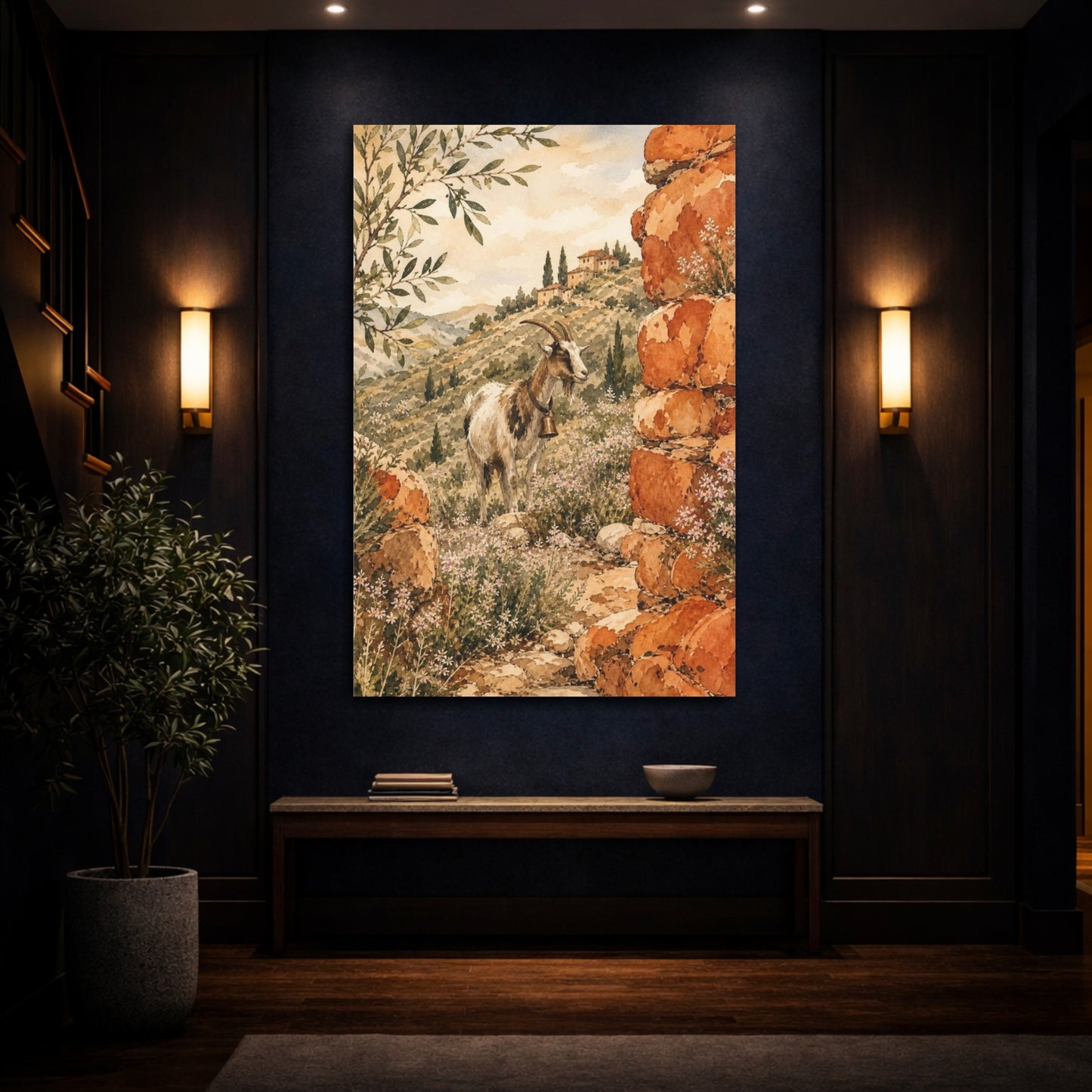 Mockup 4. Hillside Goat With Bell shown as canvas print
