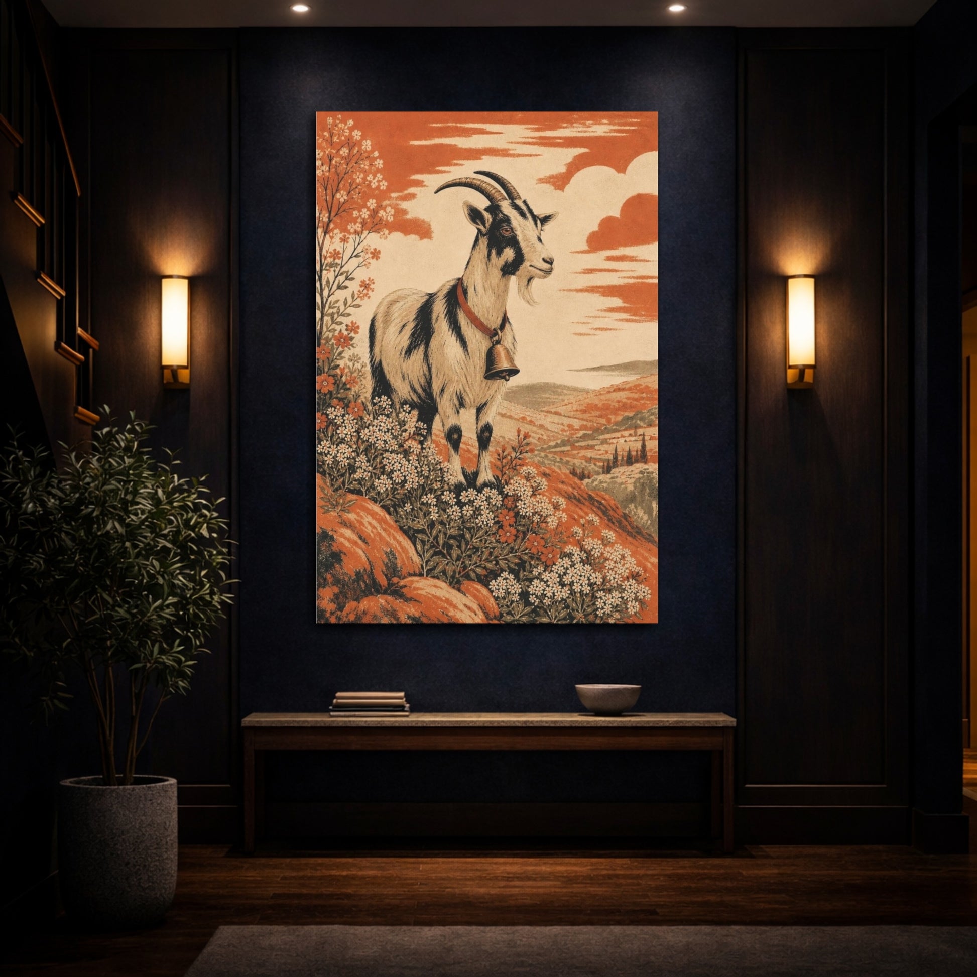 Mockup 4. Hillside Goat With Bell shown as canvas print