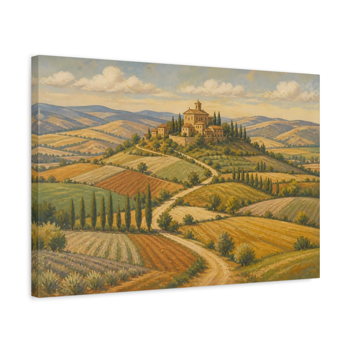 Side Mockup 3. Hilltop Villa Landscape shown as canvas print