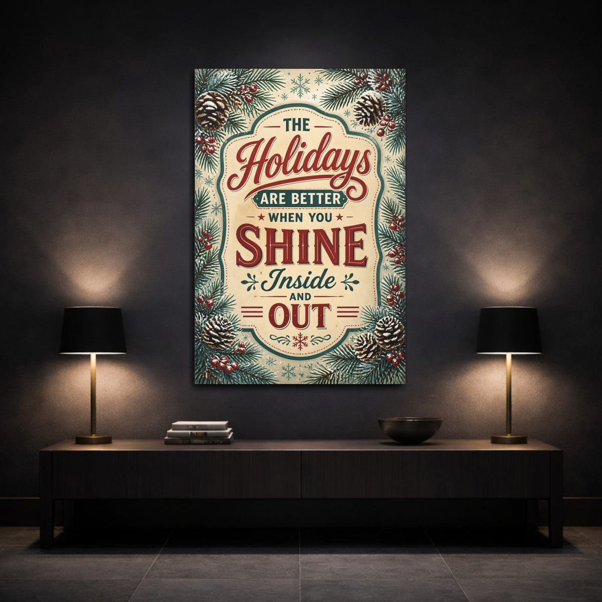 Mockup 3. Holidays Shine Inside And Out shown as canvas print