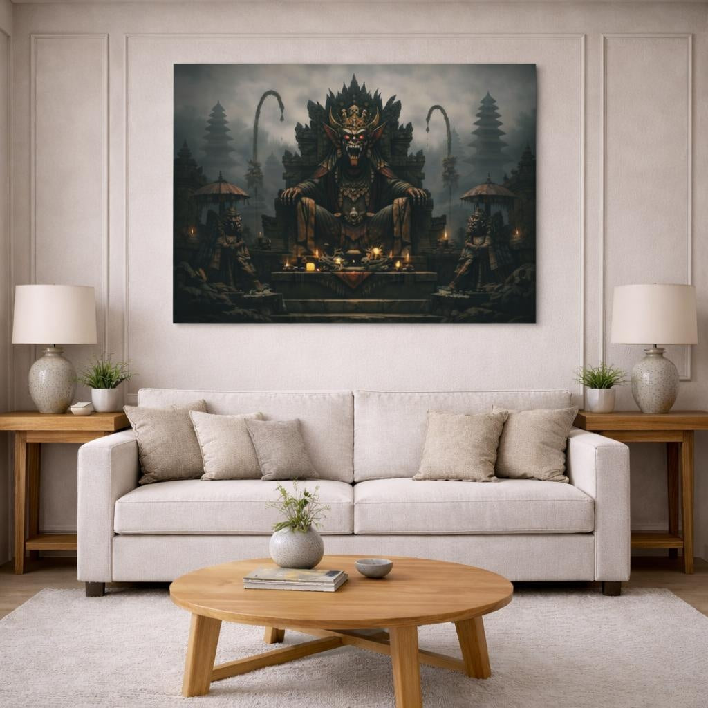Horror Bali Temple shown as canvas wall art in a modern living room