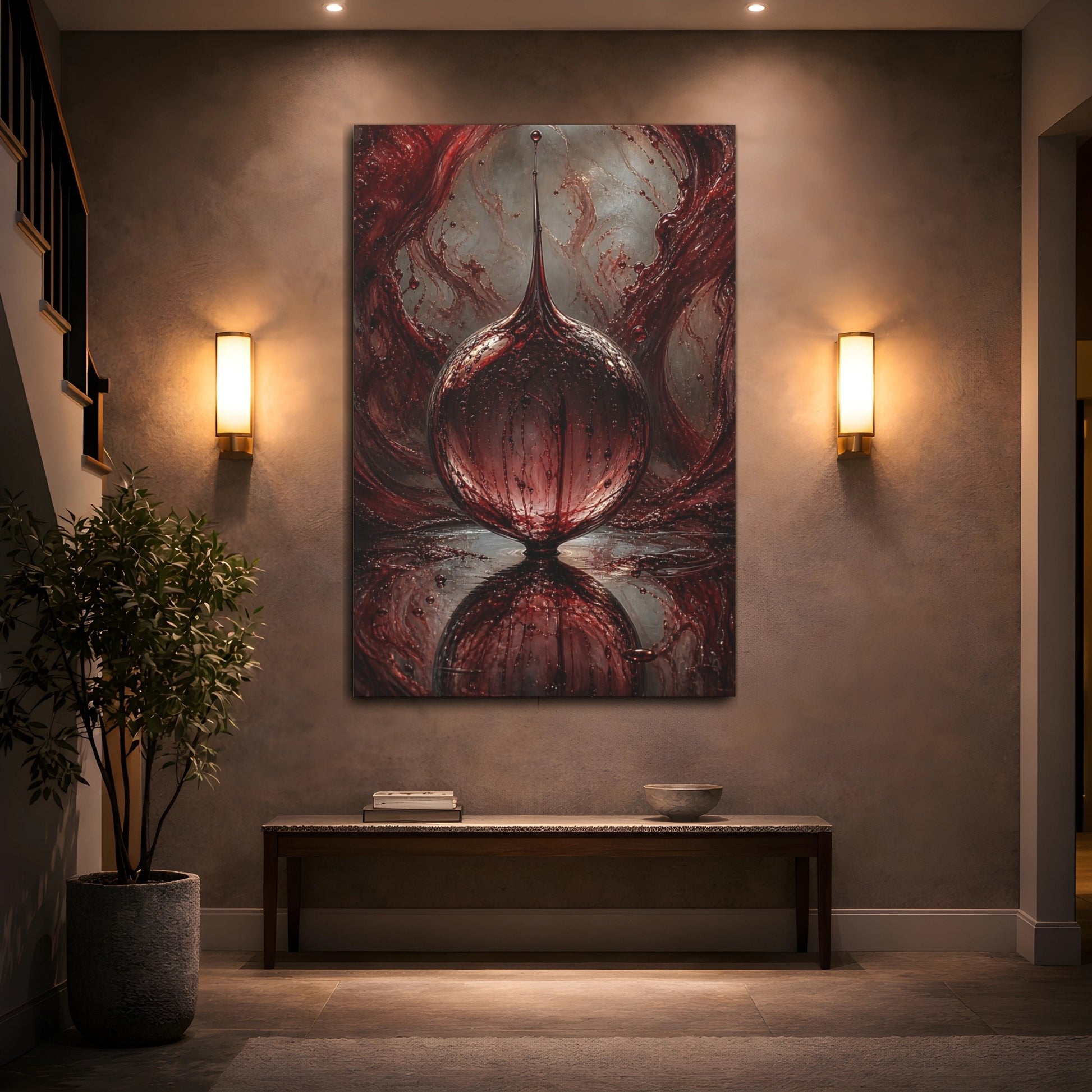 Mockup 2. Horror Blood Orb Dark Red shown as stretched canvas wall art