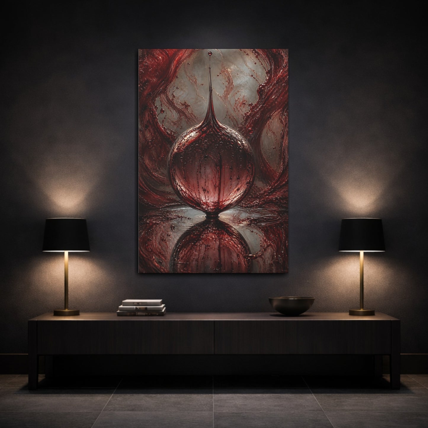 Mockup 3. Horror Blood Orb Dark Red shown as stretched canvas wall art