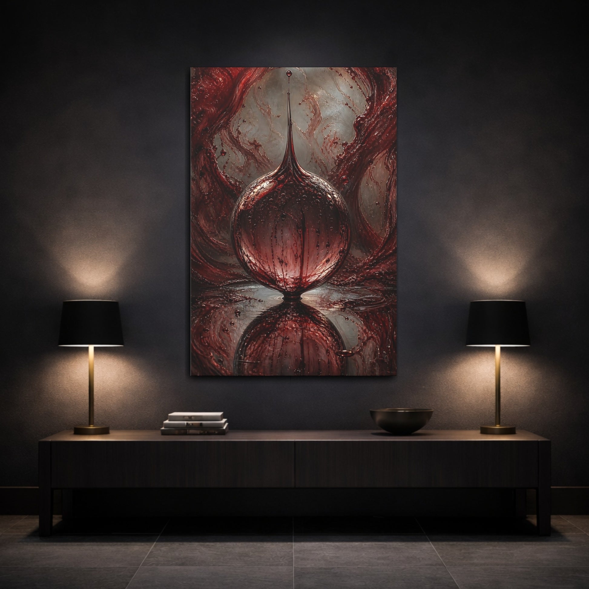 Mockup 3. Horror Blood Orb Dark Red shown as stretched canvas wall art