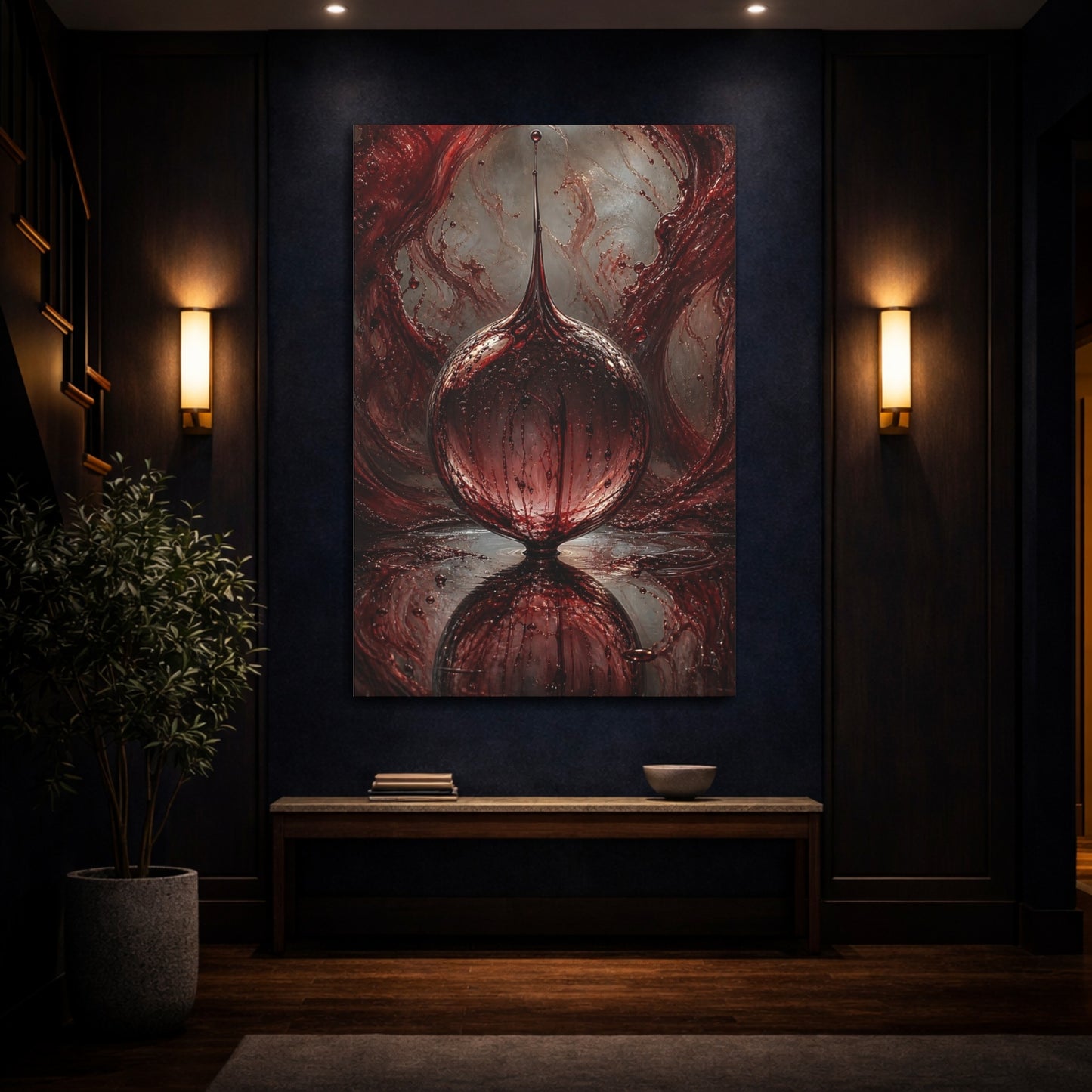 Mockup 4. Horror Blood Orb Dark Red shown as stretched canvas wall art