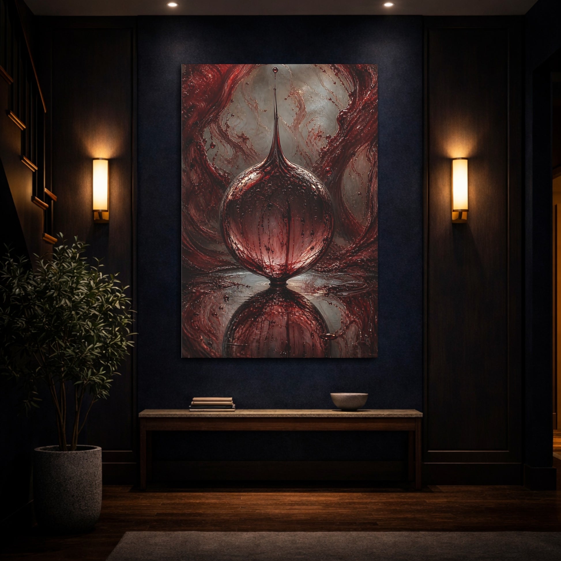 Mockup 4. Horror Blood Orb Dark Red shown as stretched canvas wall art