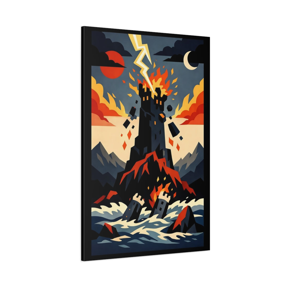 Main Mockup. Horror Burning Castle Castle Storm Red shown as stretched canvas wall art
