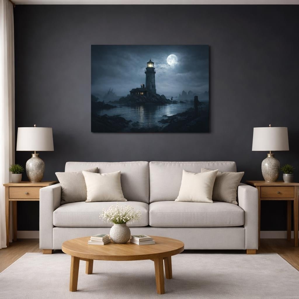 Horror Coastal Panorama Lighthouse - Canvas Wall Art Print - YesArtYes