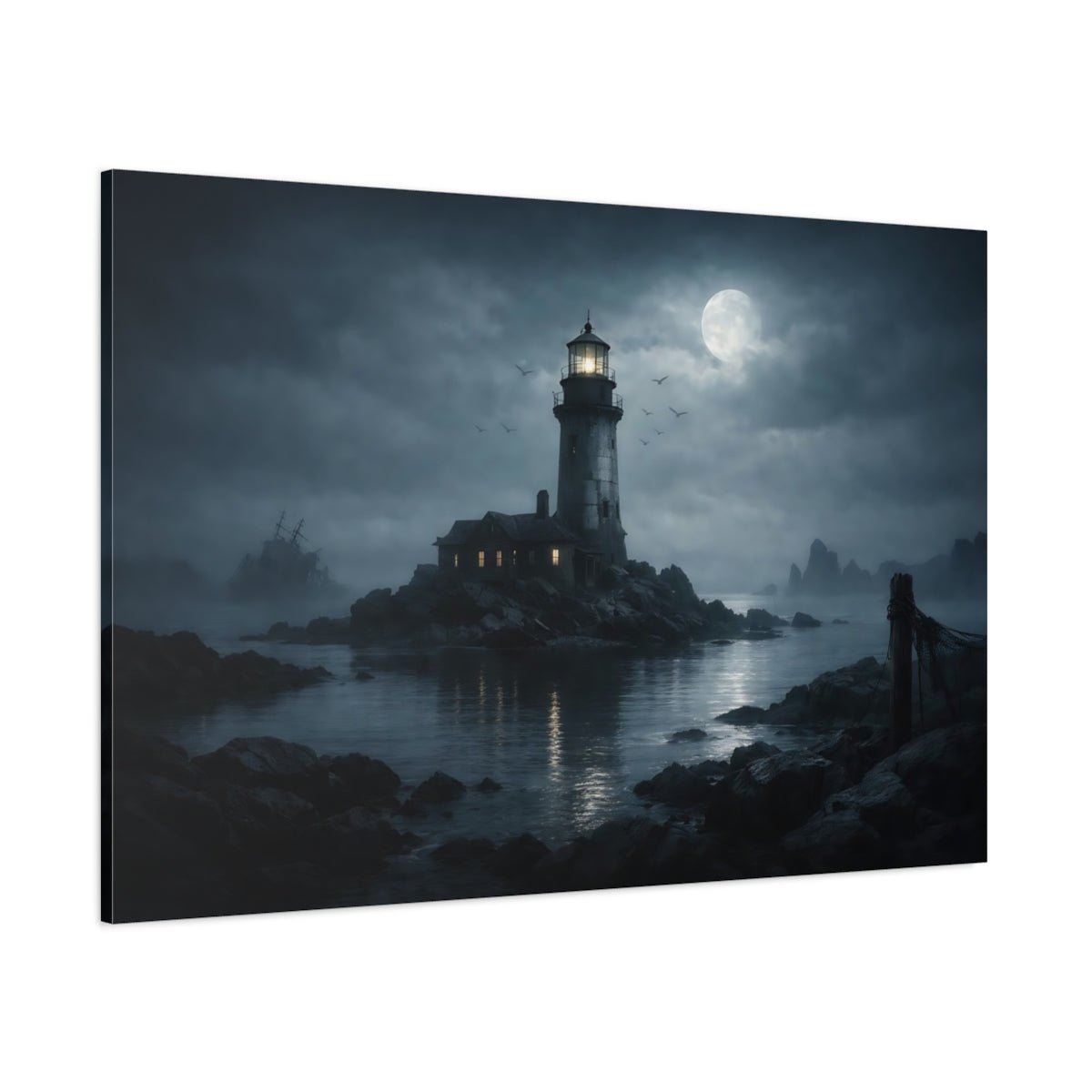 Horror Coastal Panorama Lighthouse - Canvas Wall Art Print - YesArtYes