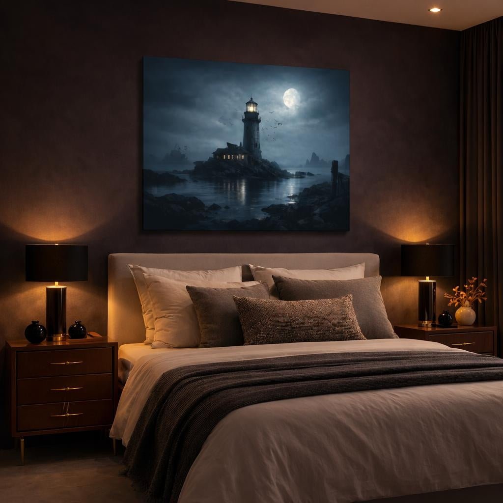 Horror Coastal Panorama Lighthouse - Canvas Wall Art Print - YesArtYes