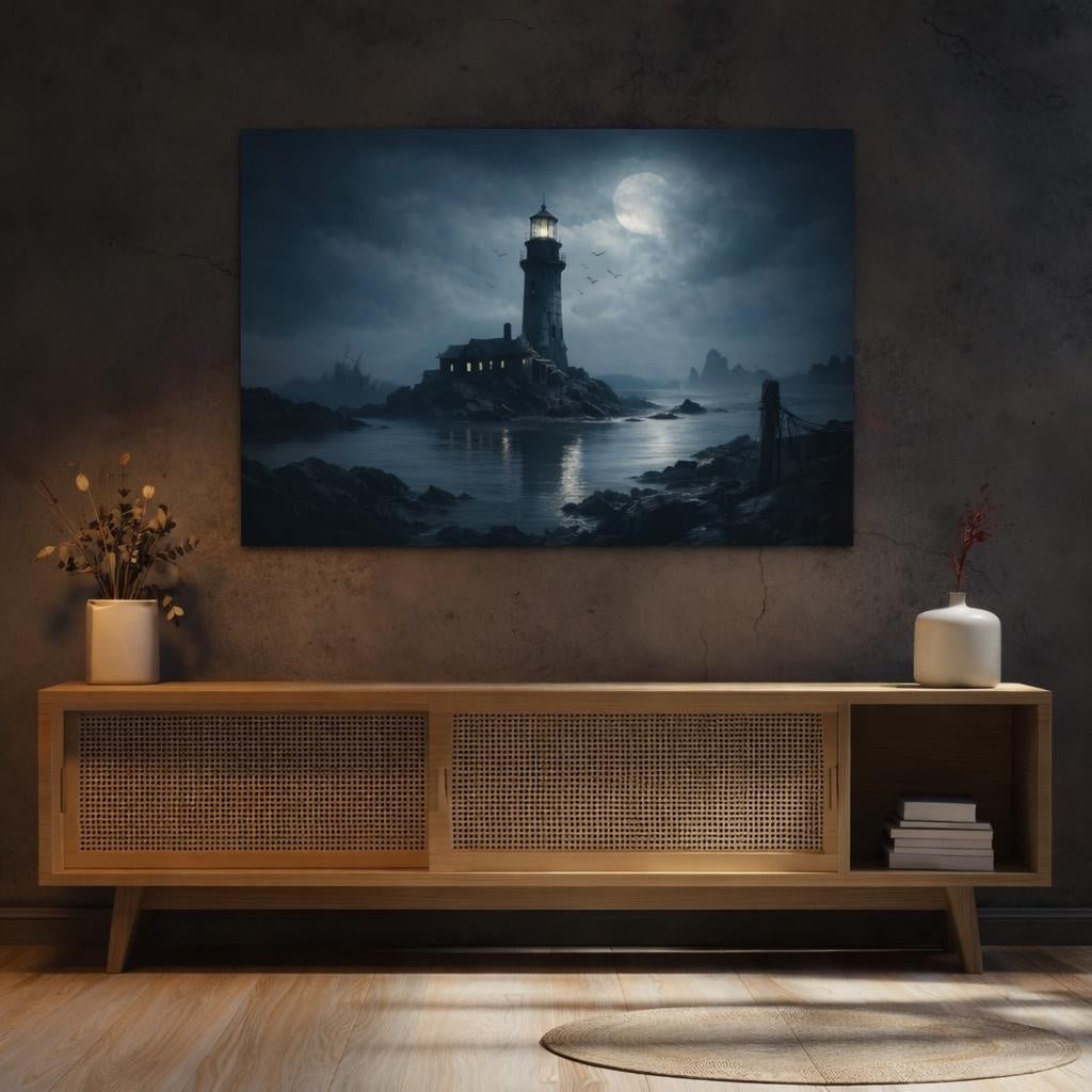 Horror Coastal Panorama Lighthouse - Canvas Wall Art Print - YesArtYes