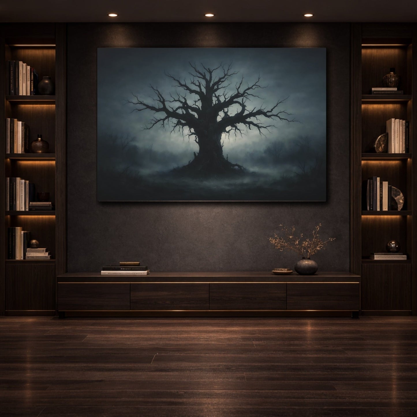 Horror Dead Tree Dark Blue - Canvas Wall Art Print - YesArtYes