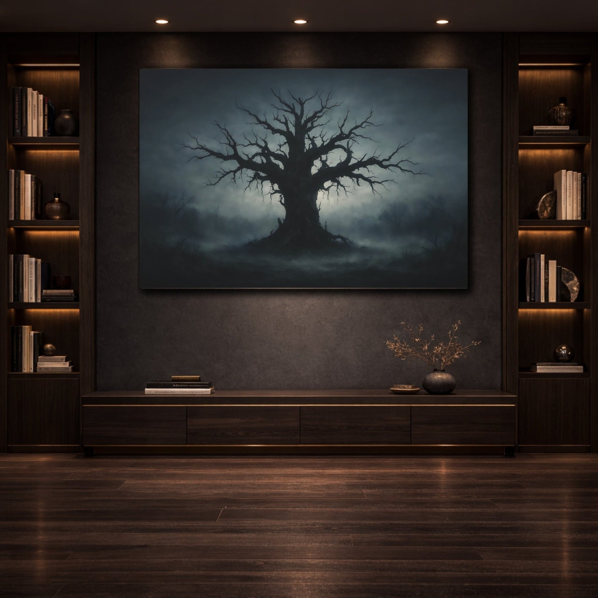 Horror Dead Tree Dark Blue - Canvas Wall Art Print - YesArtYes