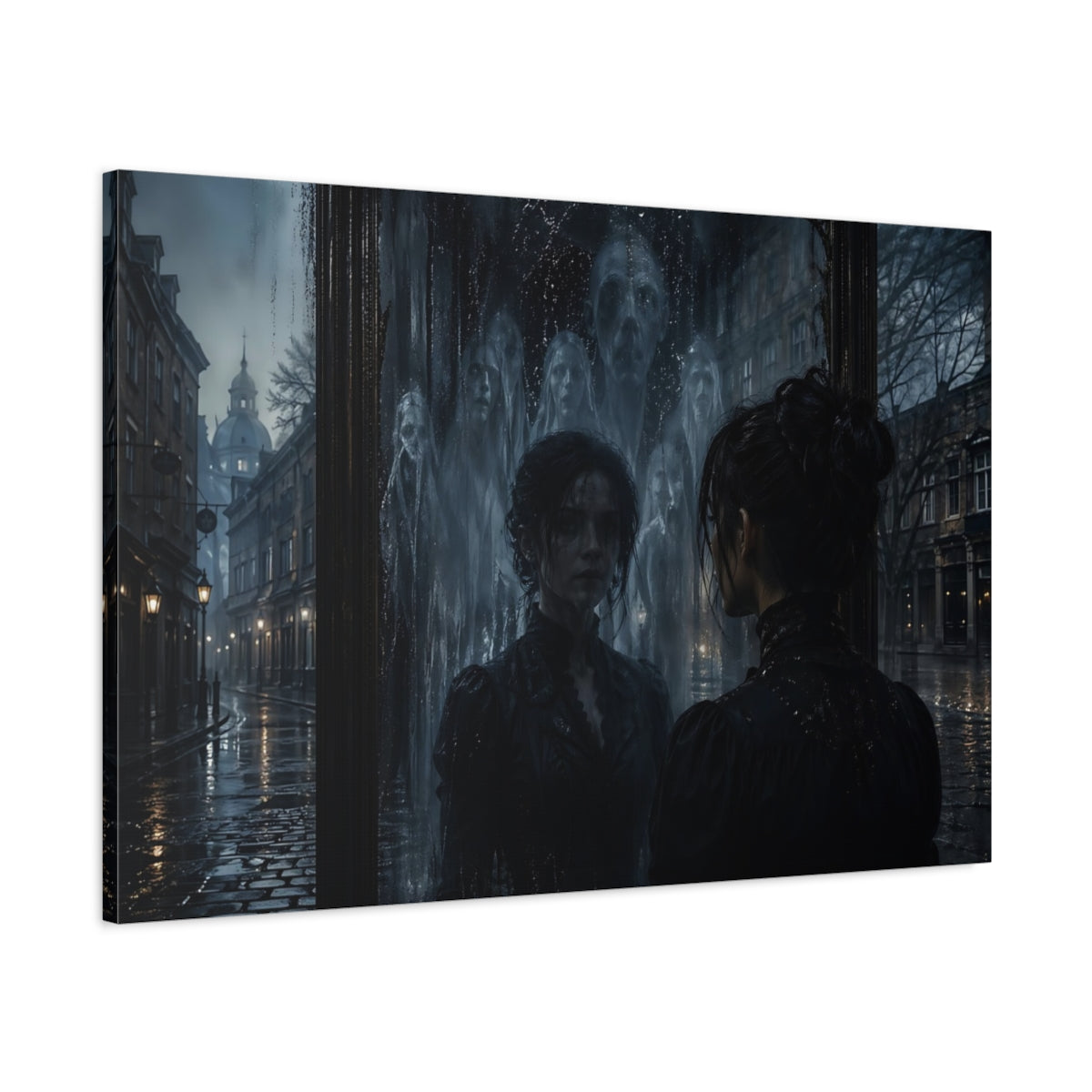 Main Mockup. Horror Ghostly Mirror Dark Urban shown as stretched canvas wall art