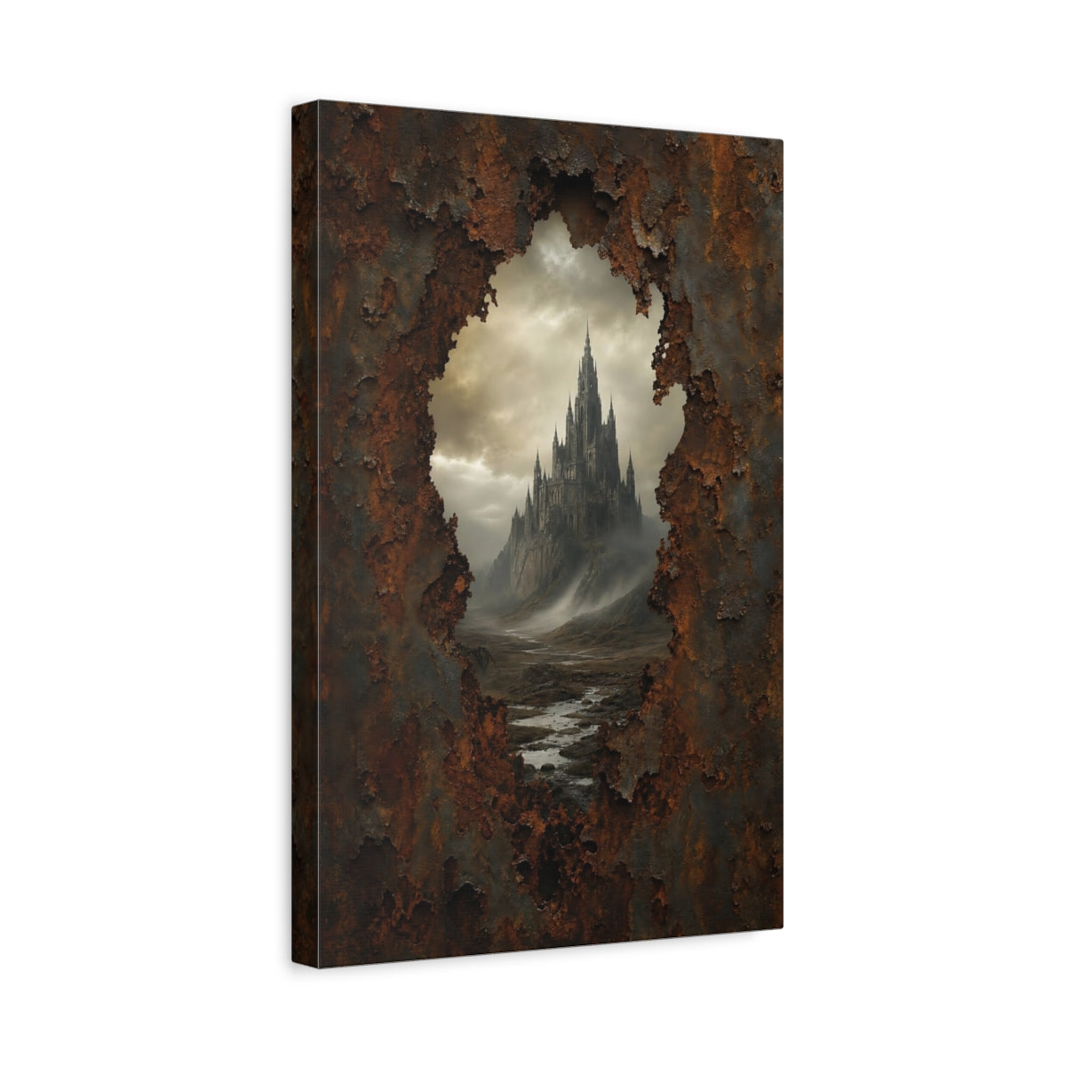 Side Mockup 4. Horror Gothic Castle Dark Fantasy Castle shown as stretched canvas wall art