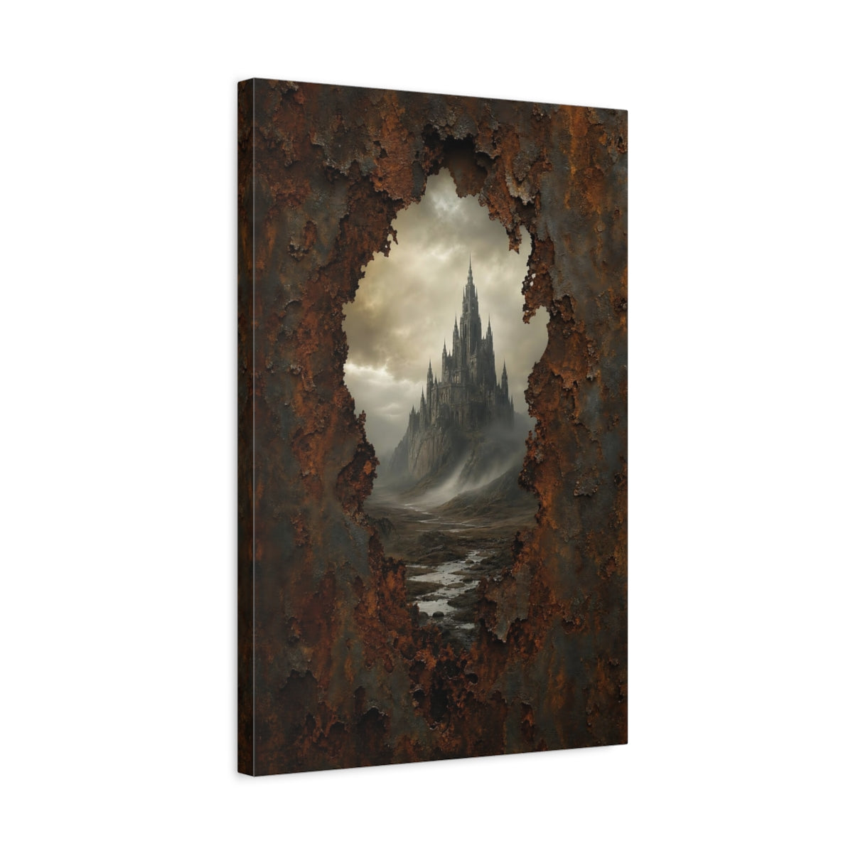 Side Mockup 3. Horror Gothic Castle Dark Fantasy Castle shown as stretched canvas wall art