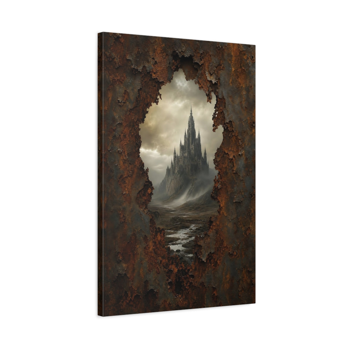 Side Mockup 2. Horror Gothic Castle Dark Fantasy Castle shown as stretched canvas wall art