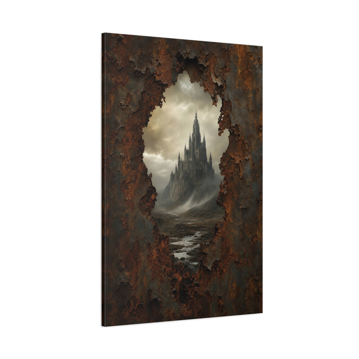 Side Mockup 1. Horror Gothic Castle Dark Fantasy Castle shown as stretched canvas wall art
