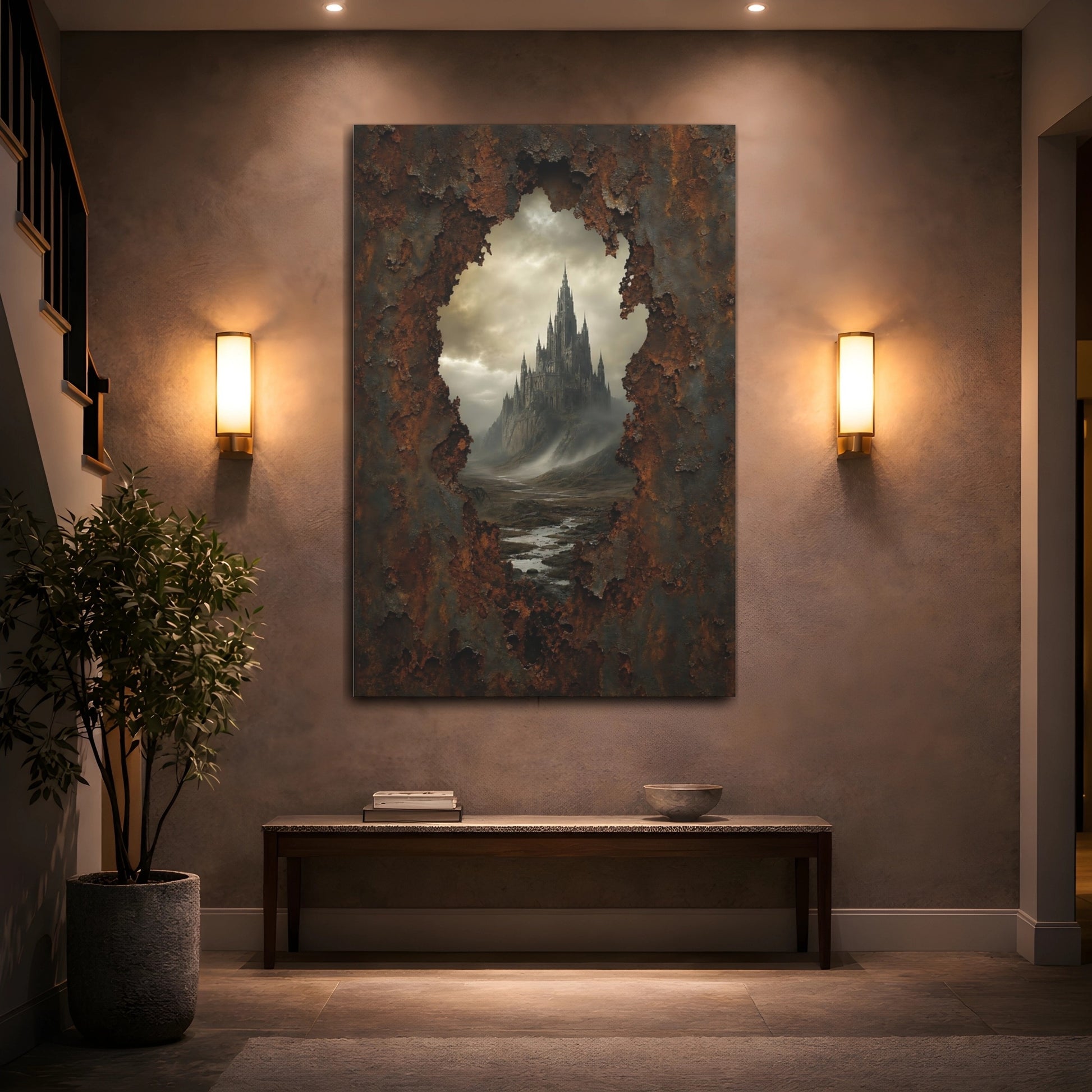 Mockup 2. Horror Gothic Castle Dark Fantasy Castle shown as stretched canvas wall art