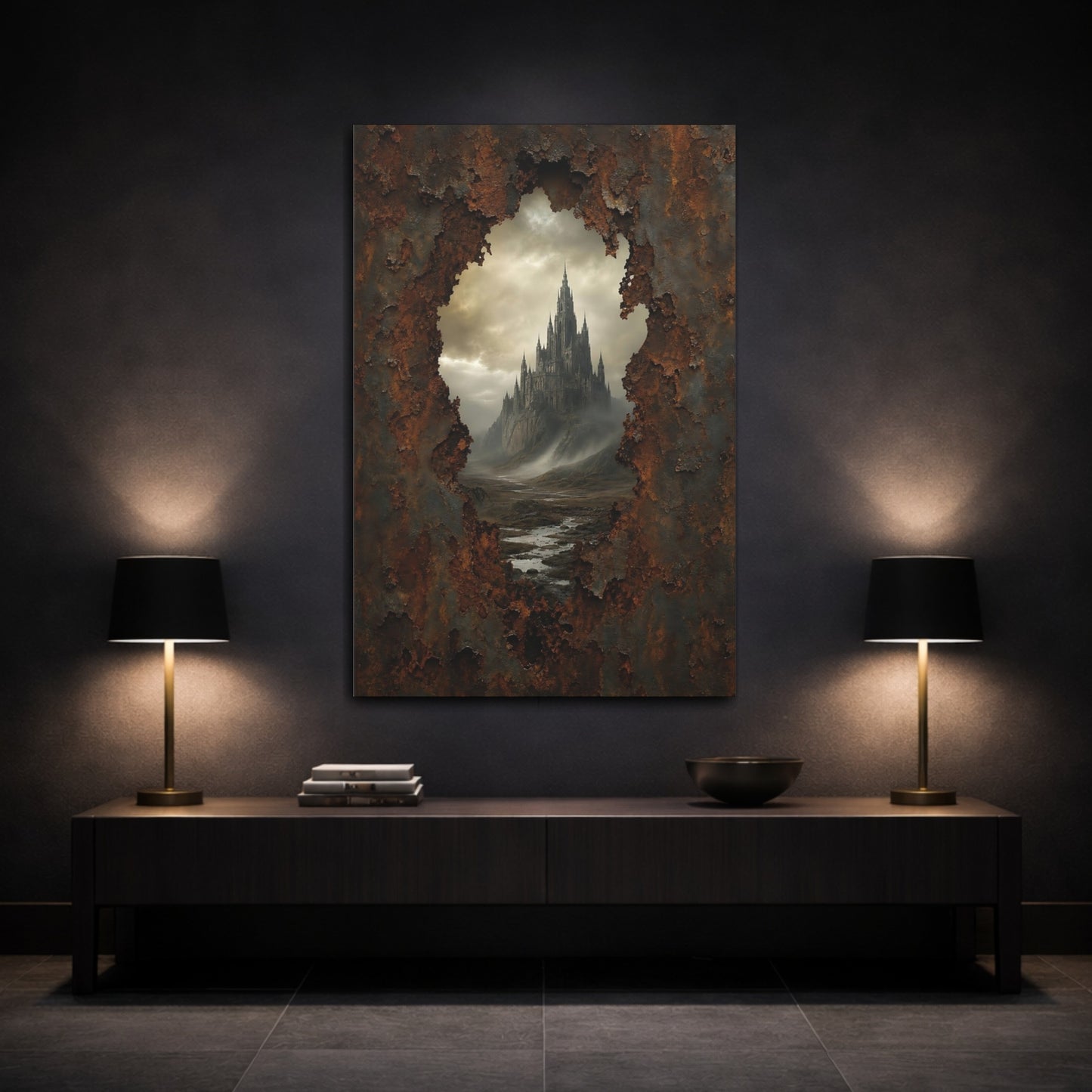 Mockup 3. Horror Gothic Castle Dark Fantasy Castle shown as stretched canvas wall art