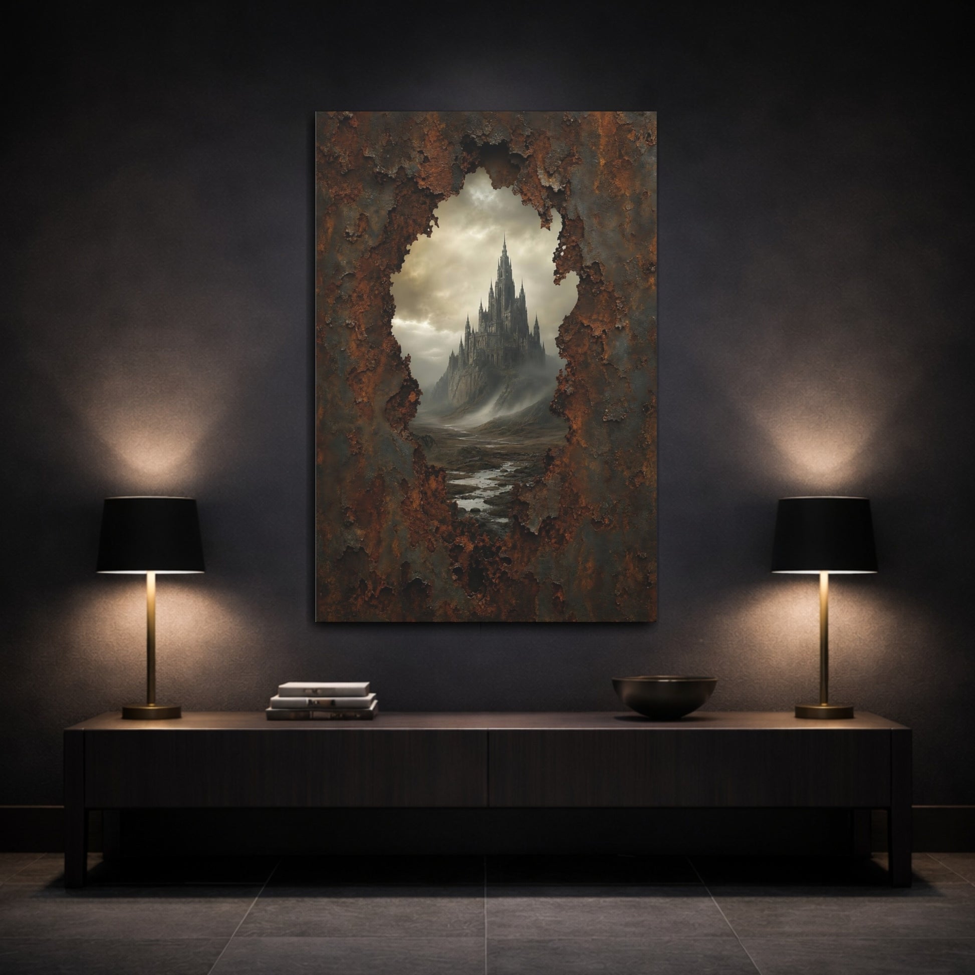 Mockup 3. Horror Gothic Castle Dark Fantasy Castle shown as stretched canvas wall art