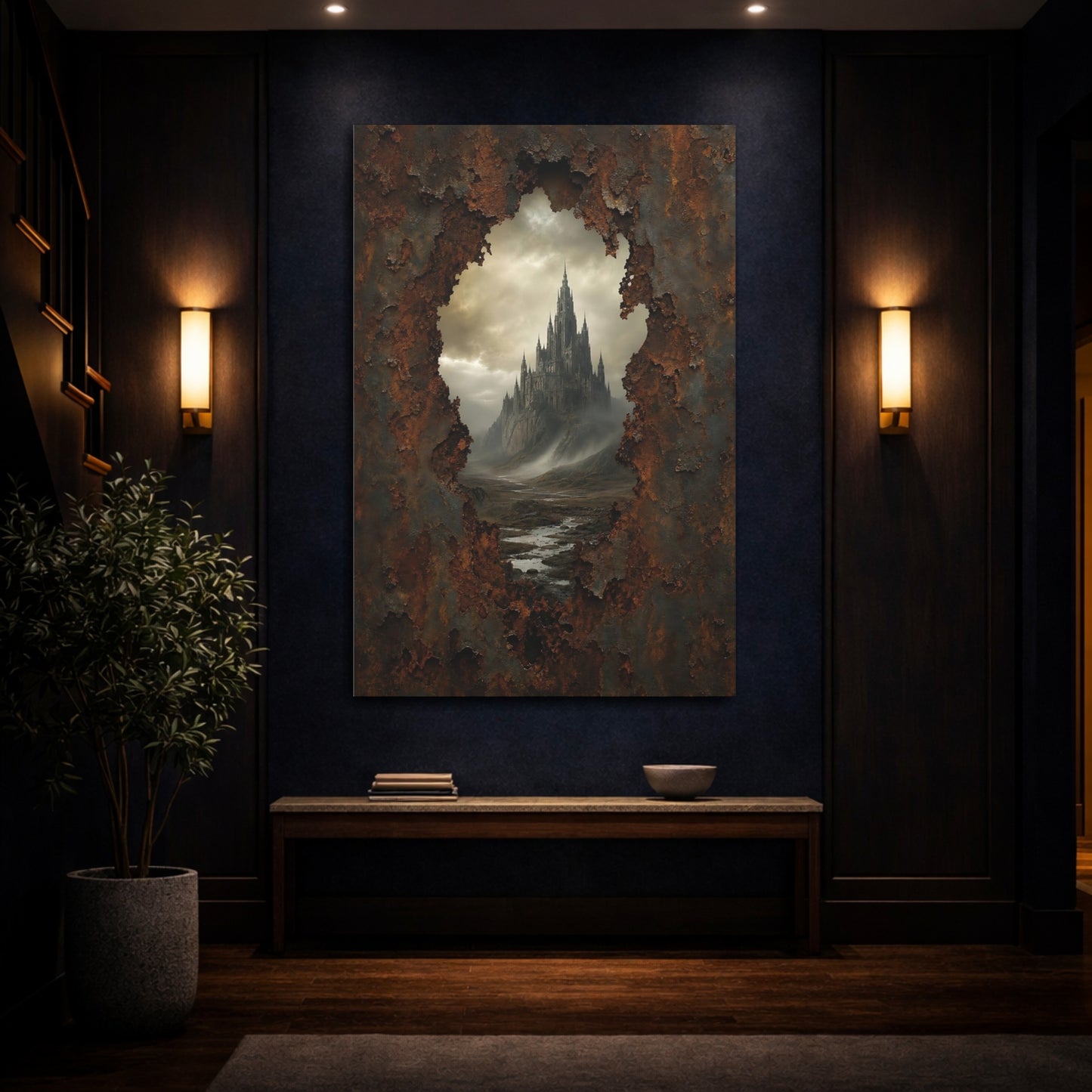 Mockup 4. Horror Gothic Castle Dark Fantasy Castle shown as stretched canvas wall art
