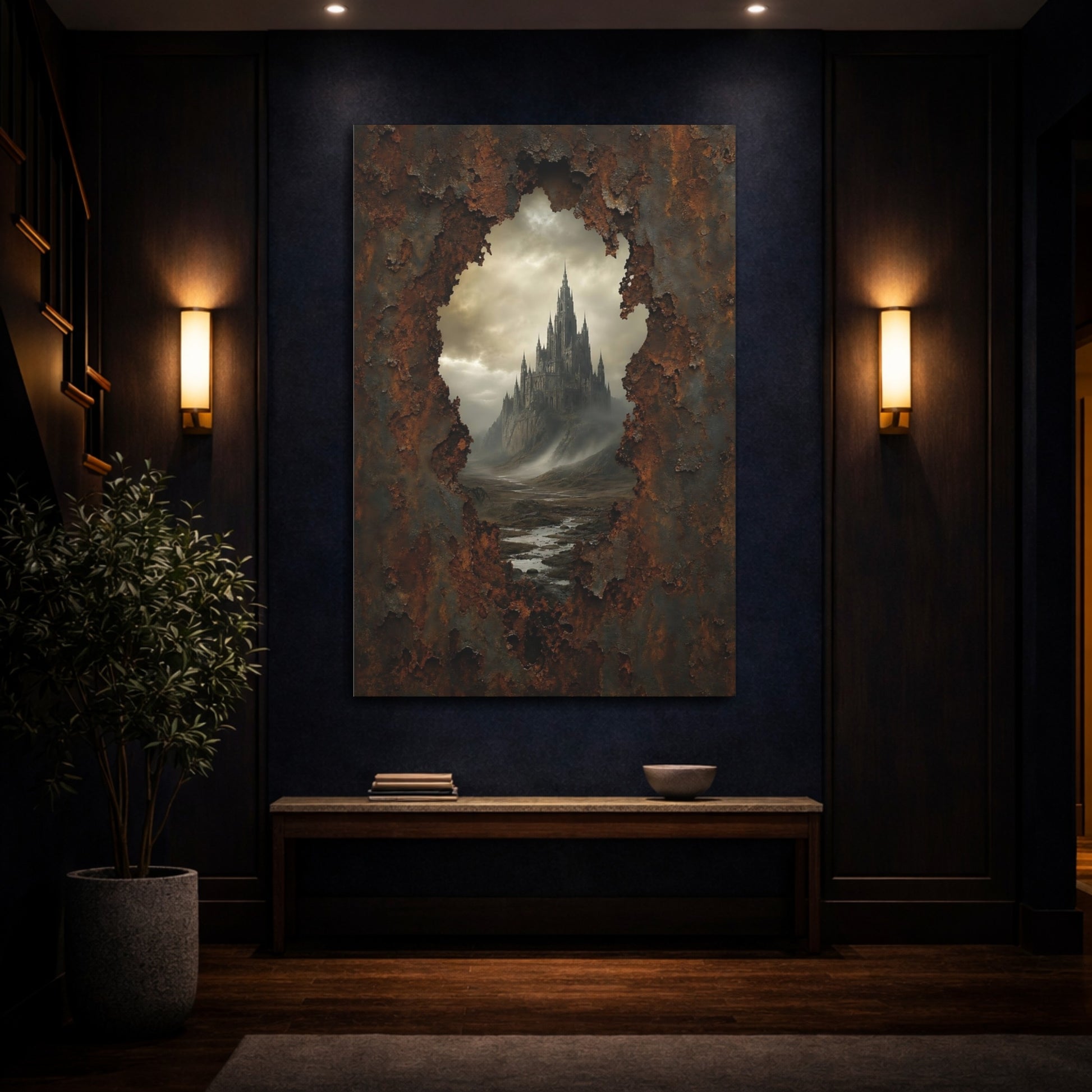 Mockup 4. Horror Gothic Castle Dark Fantasy Castle shown as stretched canvas wall art