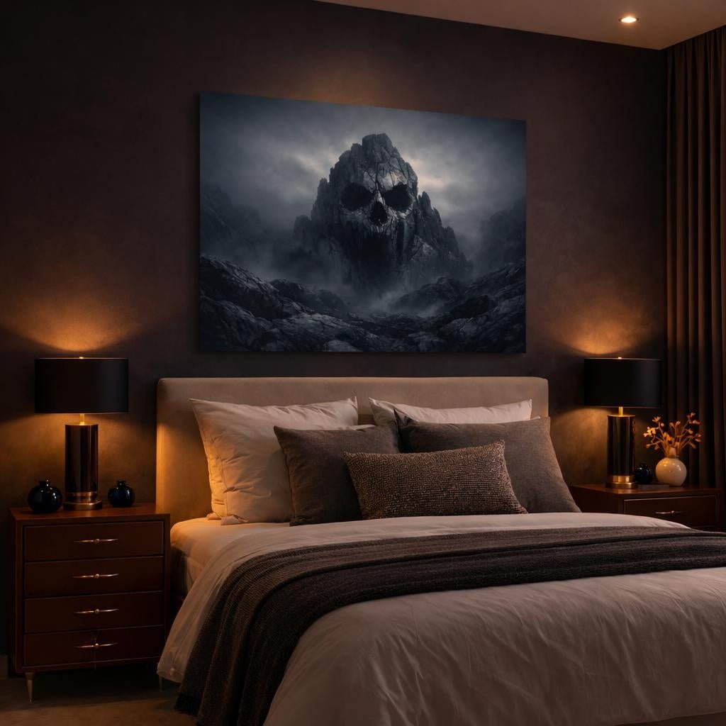 Horror Granite Rock Texture Skull Mountain - Canvas Wall Art Print - YesArtYes