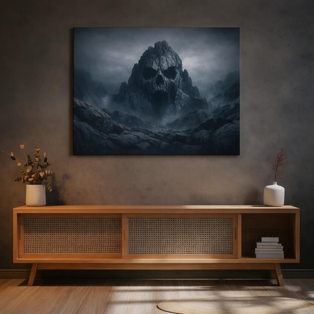 Horror Granite Rock Texture Skull Mountain - Canvas Wall Art Print - YesArtYes