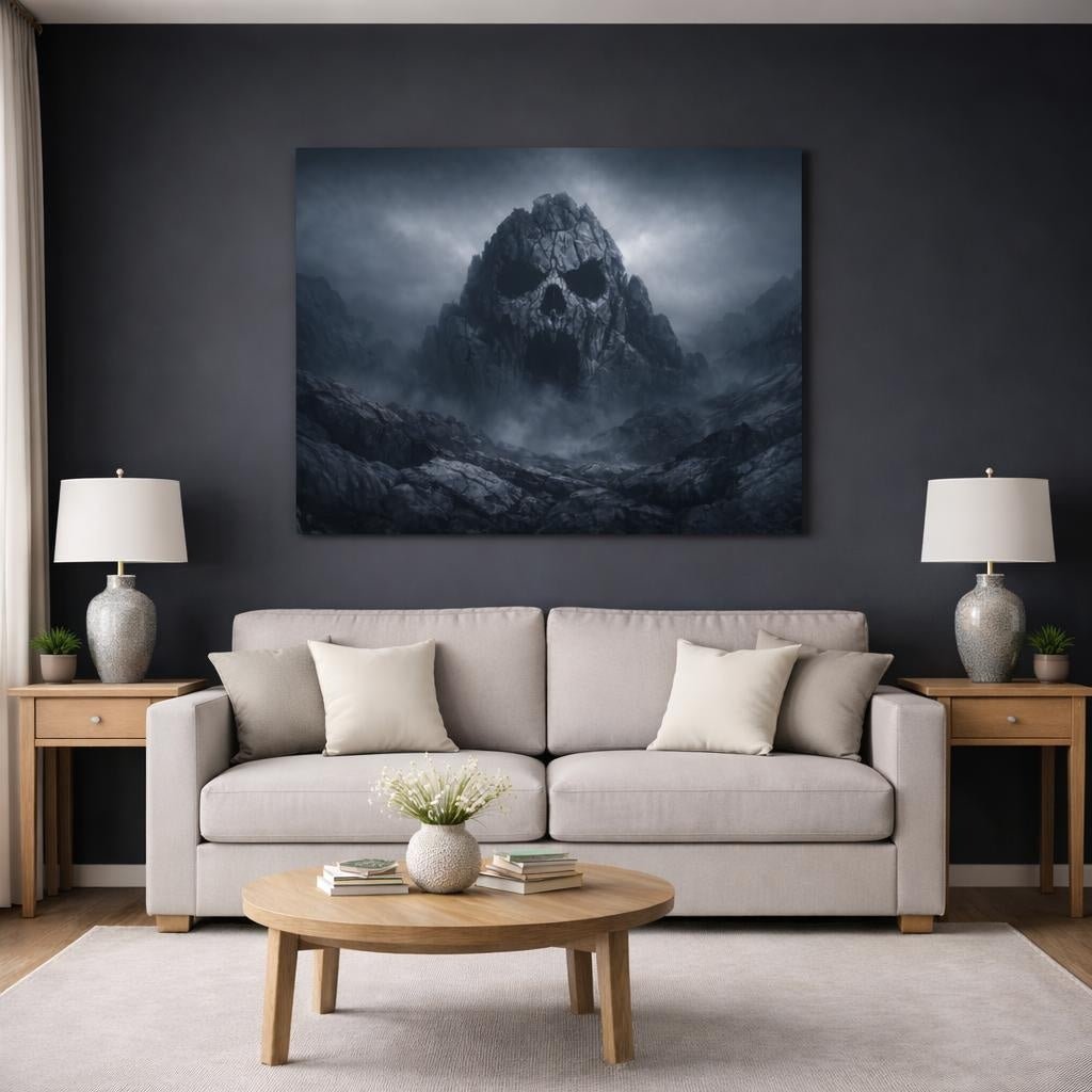 Horror Granite Rock Texture Skull Mountain - Canvas Wall Art Print - YesArtYes