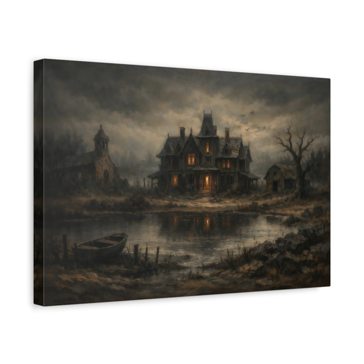 Side Mockup 4. Horror Haunted House Dark Haunted House shown as stretched canvas wall art