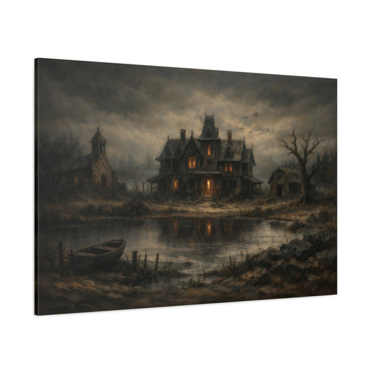 Main Mockup. Horror Haunted House Dark Haunted House shown as stretched canvas wall art