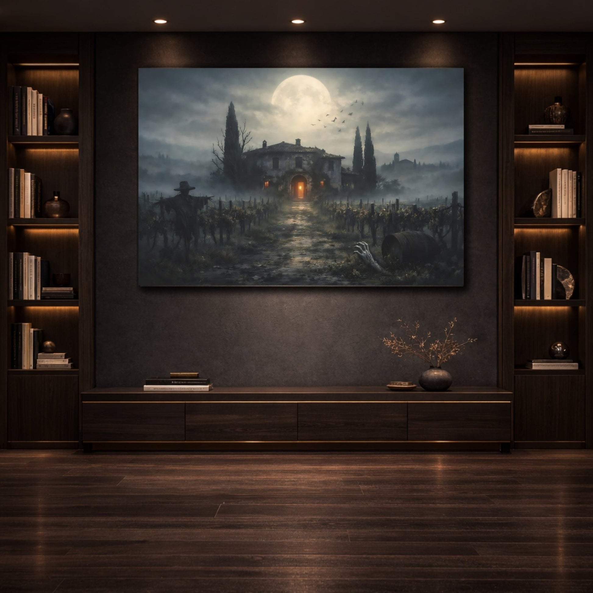 Horror Haunted House Gothic Vineyard - Canvas Wall Art Print - YesArtYes