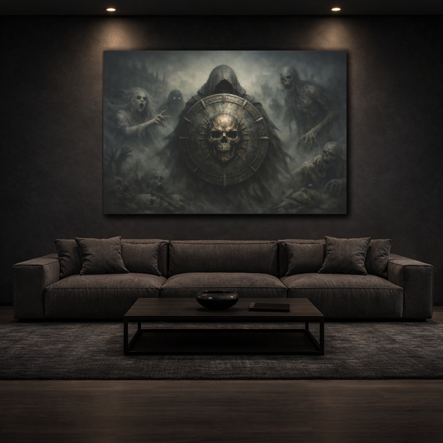 Horror Hooded Reaper Dark Gothic Horror shown as front canvas room wall art