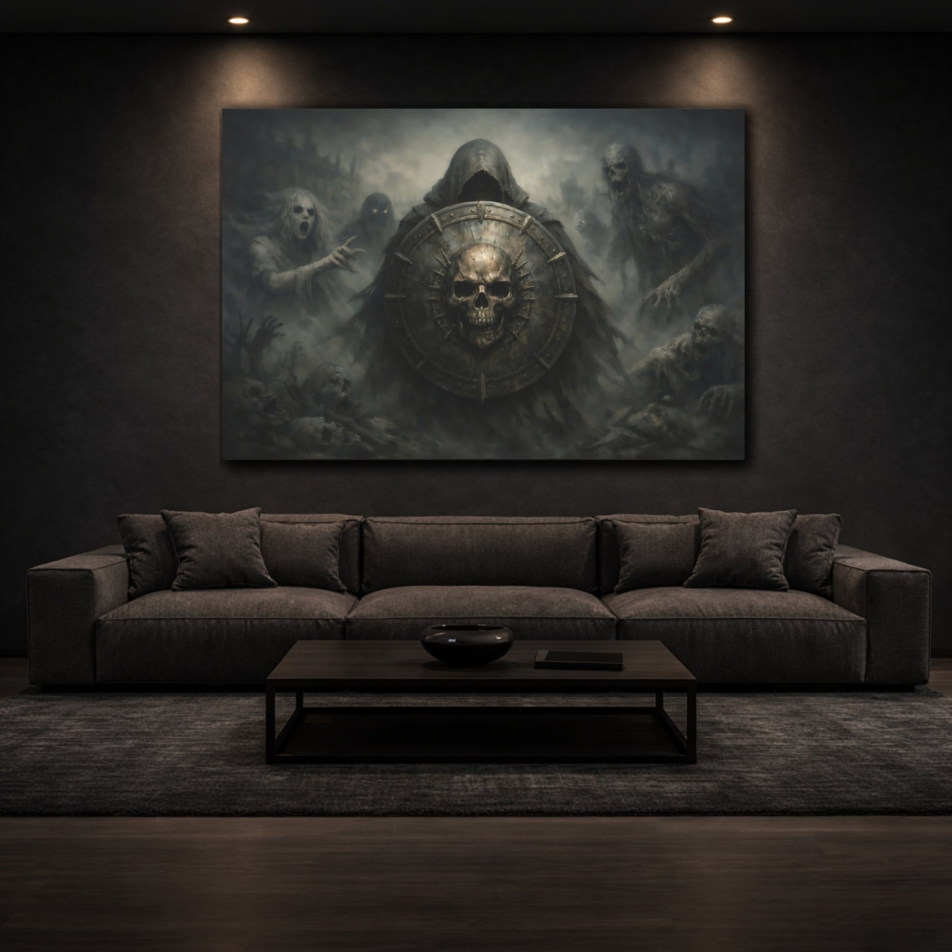 Horror Hooded Reaper Dark Gothic Horror shown as front canvas room wall art