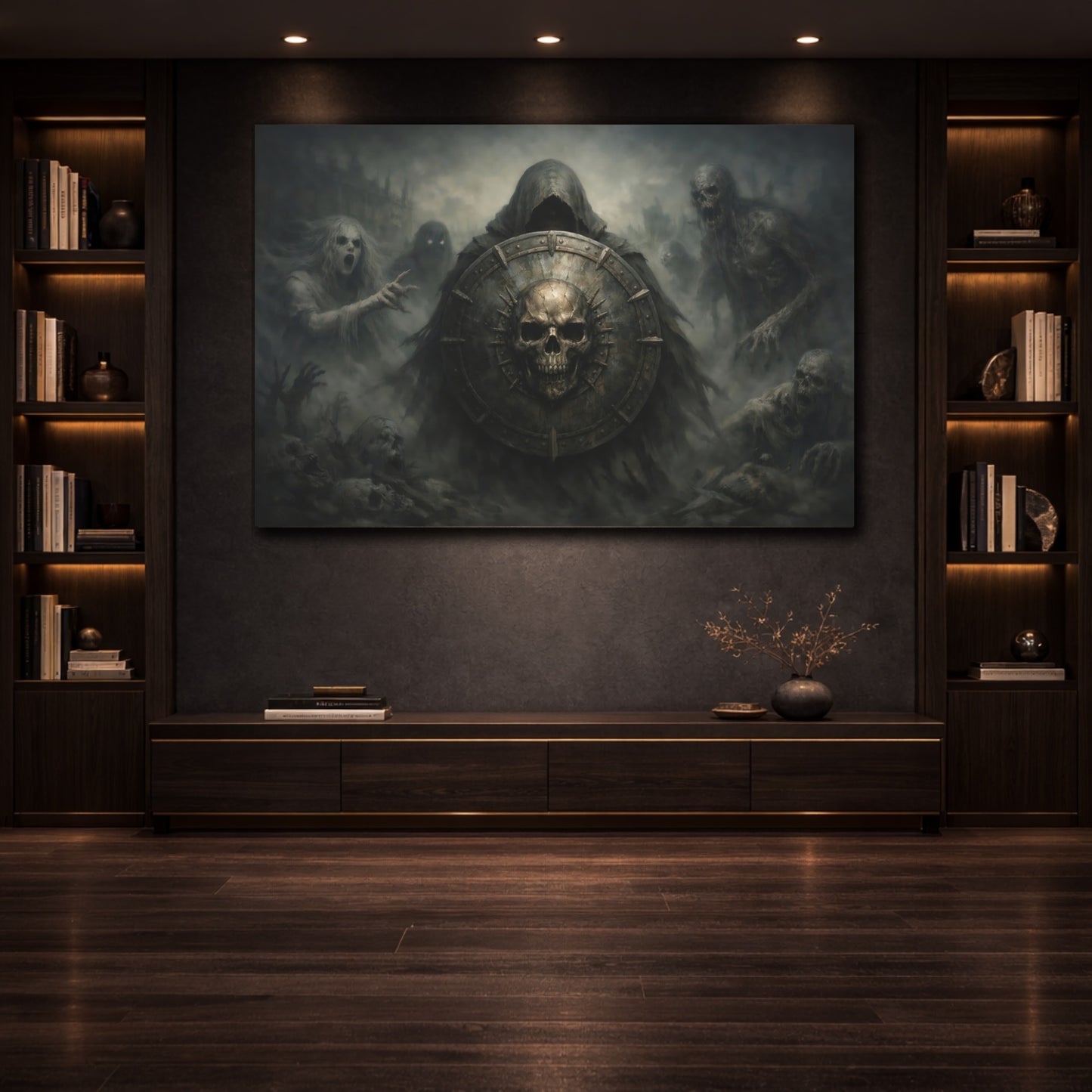 Horror Hooded Reaper Dark Gothic Horror shown as front canvas room wall art