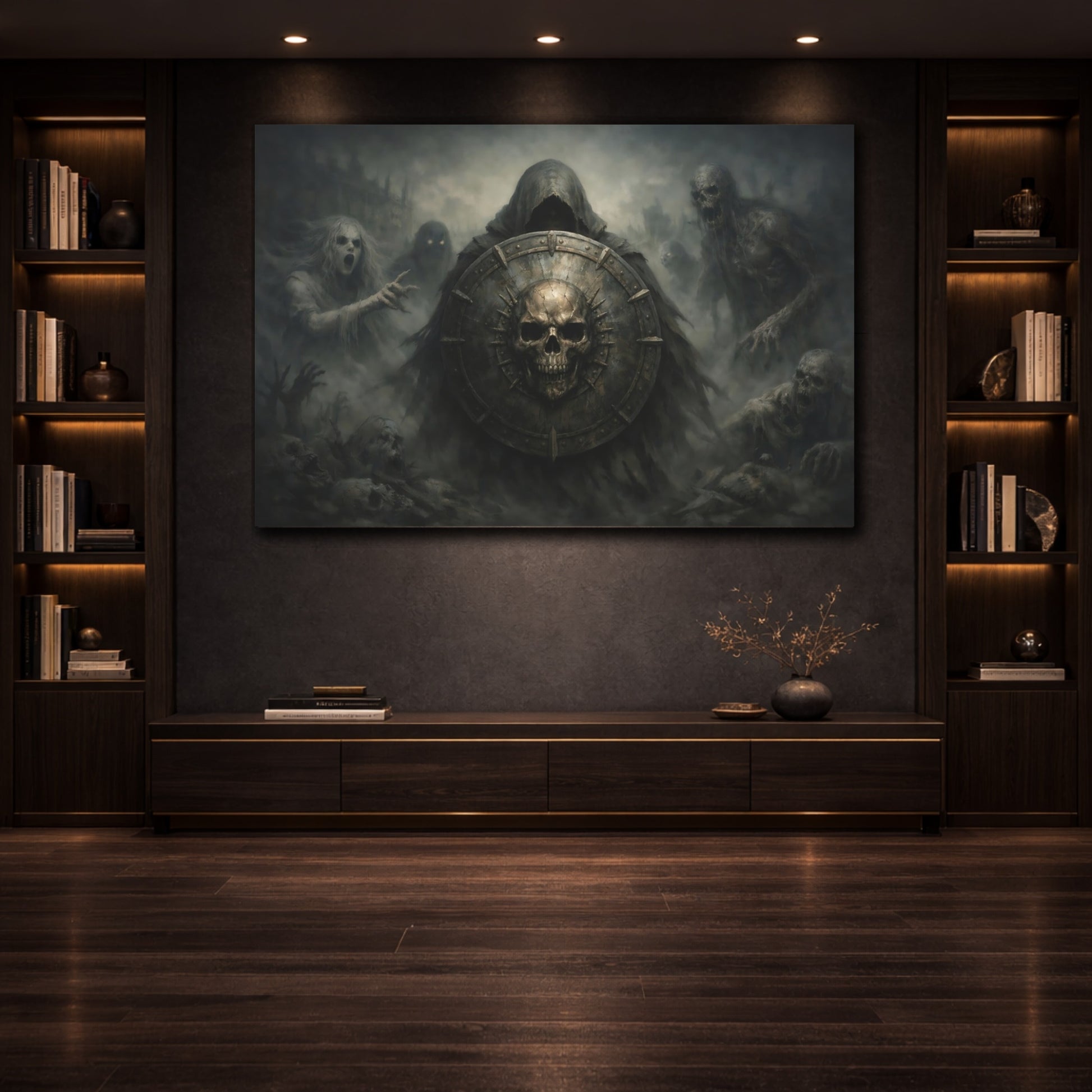 Horror Hooded Reaper Dark Gothic Horror shown as front canvas room wall art