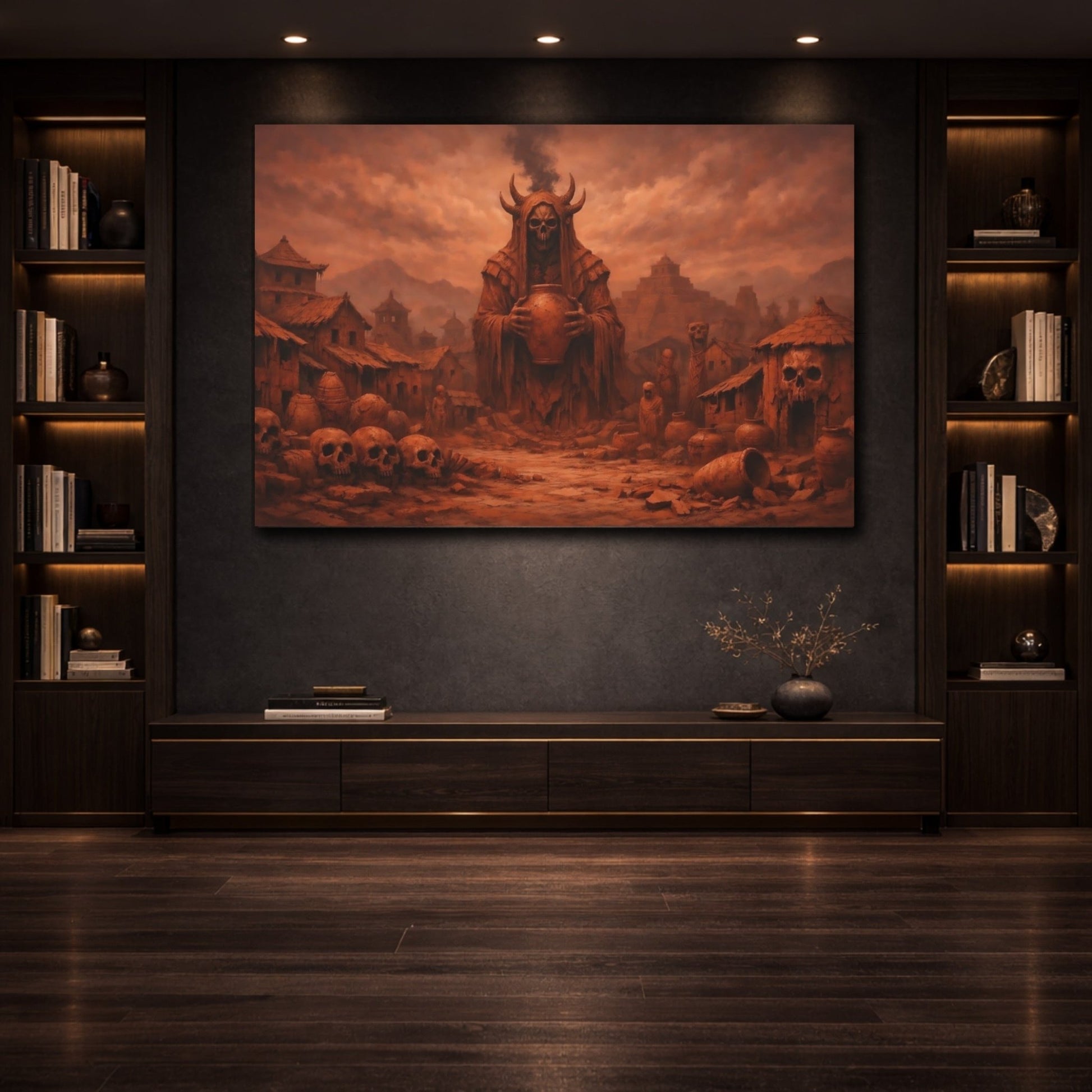 Horror Horned Reaper Burnt Orange - Canvas Wall Art Print - YesArtYes