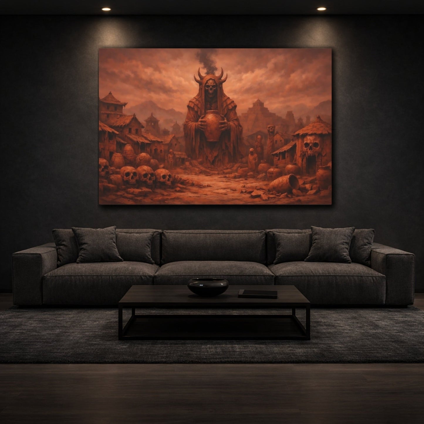 Horror Horned Reaper Burnt Orange - Canvas Wall Art Print - YesArtYes