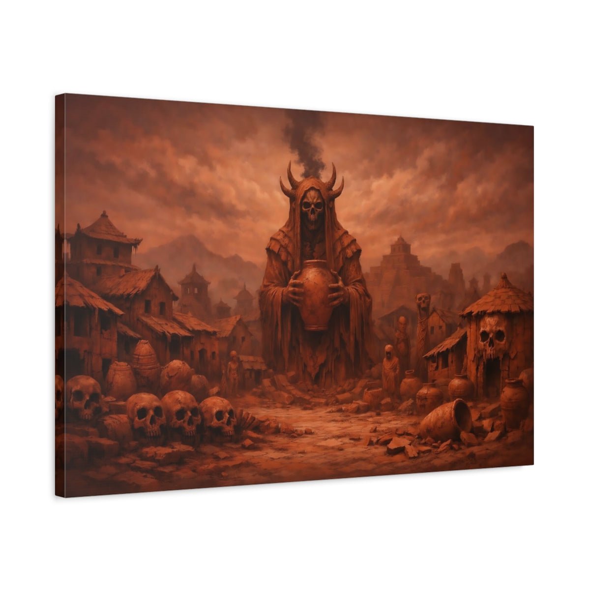 Horror Horned Reaper Burnt Orange - Canvas Wall Art Print - YesArtYes