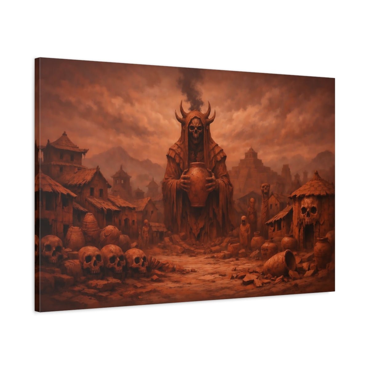 Horror Horned Reaper Burnt Orange - Canvas Wall Art Print - YesArtYes