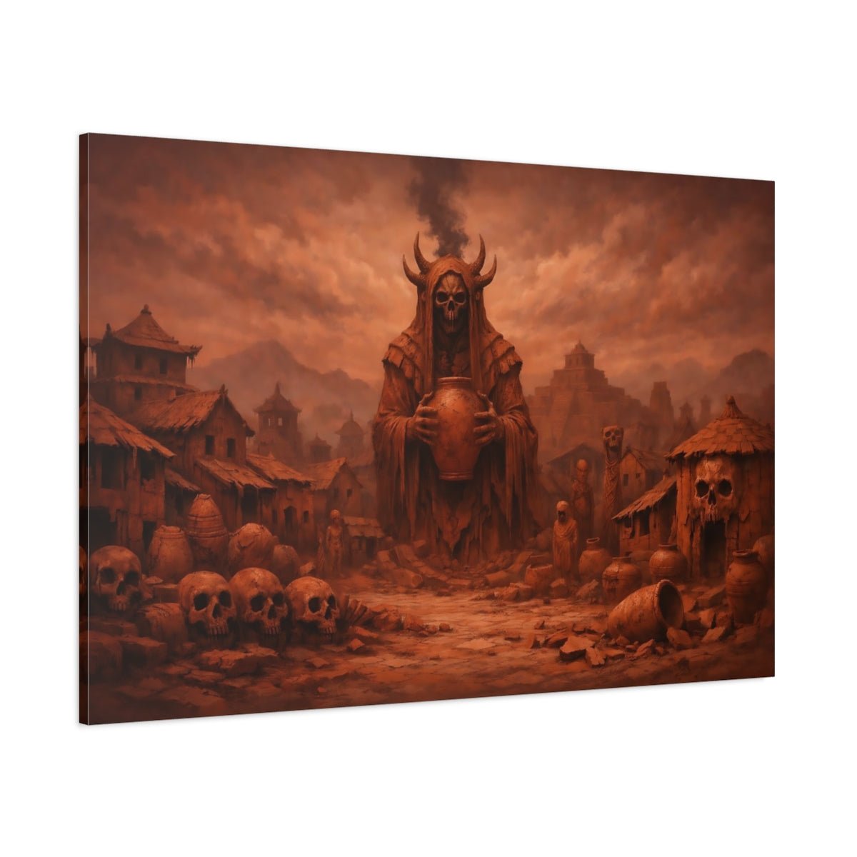 Horror Horned Reaper Burnt Orange - Canvas Wall Art Print - YesArtYes