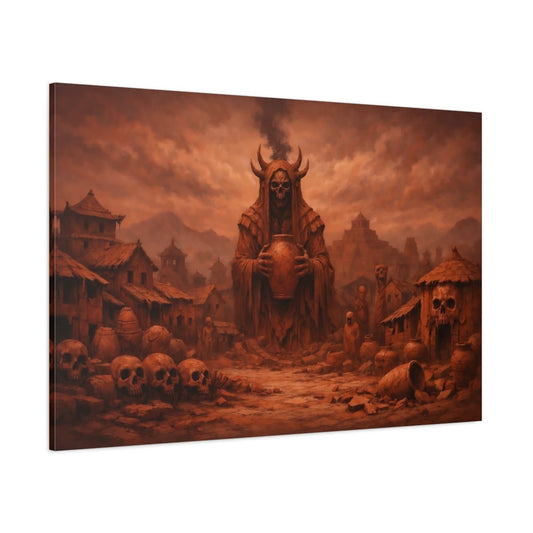 Horror Horned Reaper Burnt Orange - Canvas Wall Art Print - YesArtYes