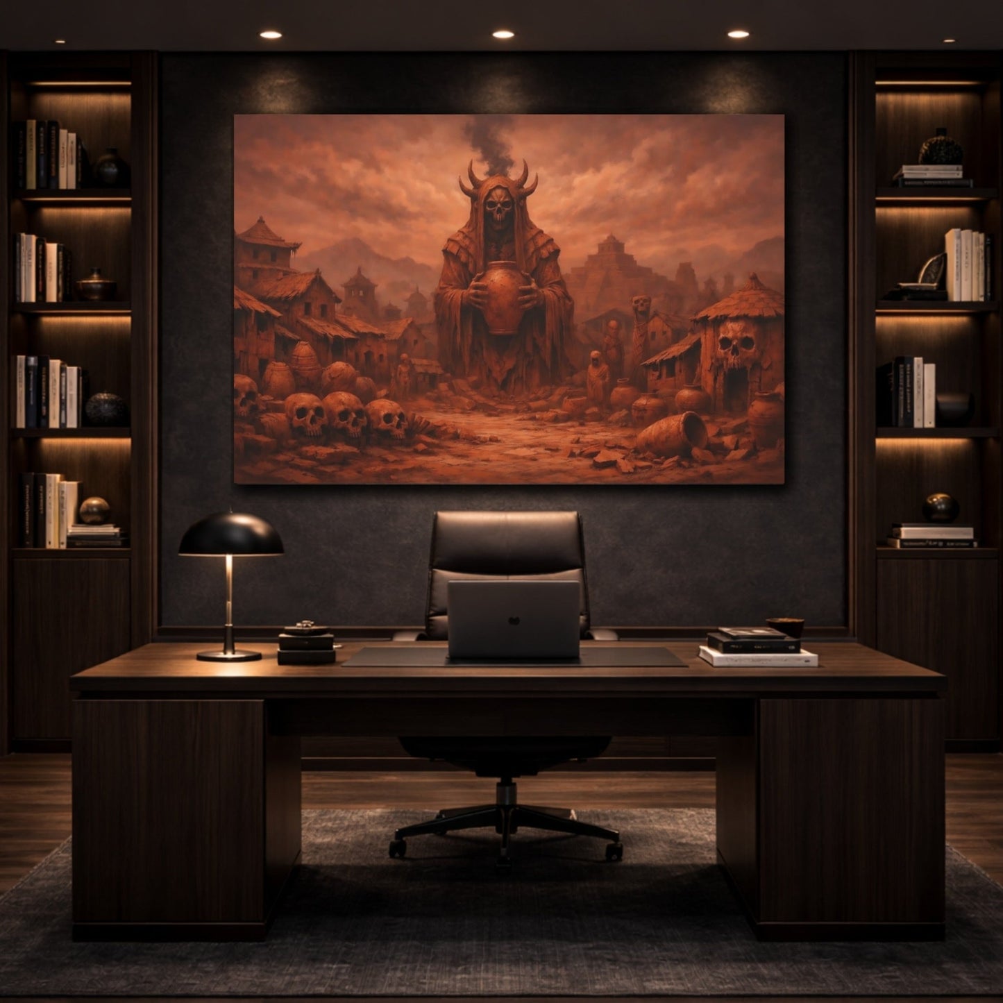 Horror Horned Reaper Burnt Orange - Canvas Wall Art Print - YesArtYes