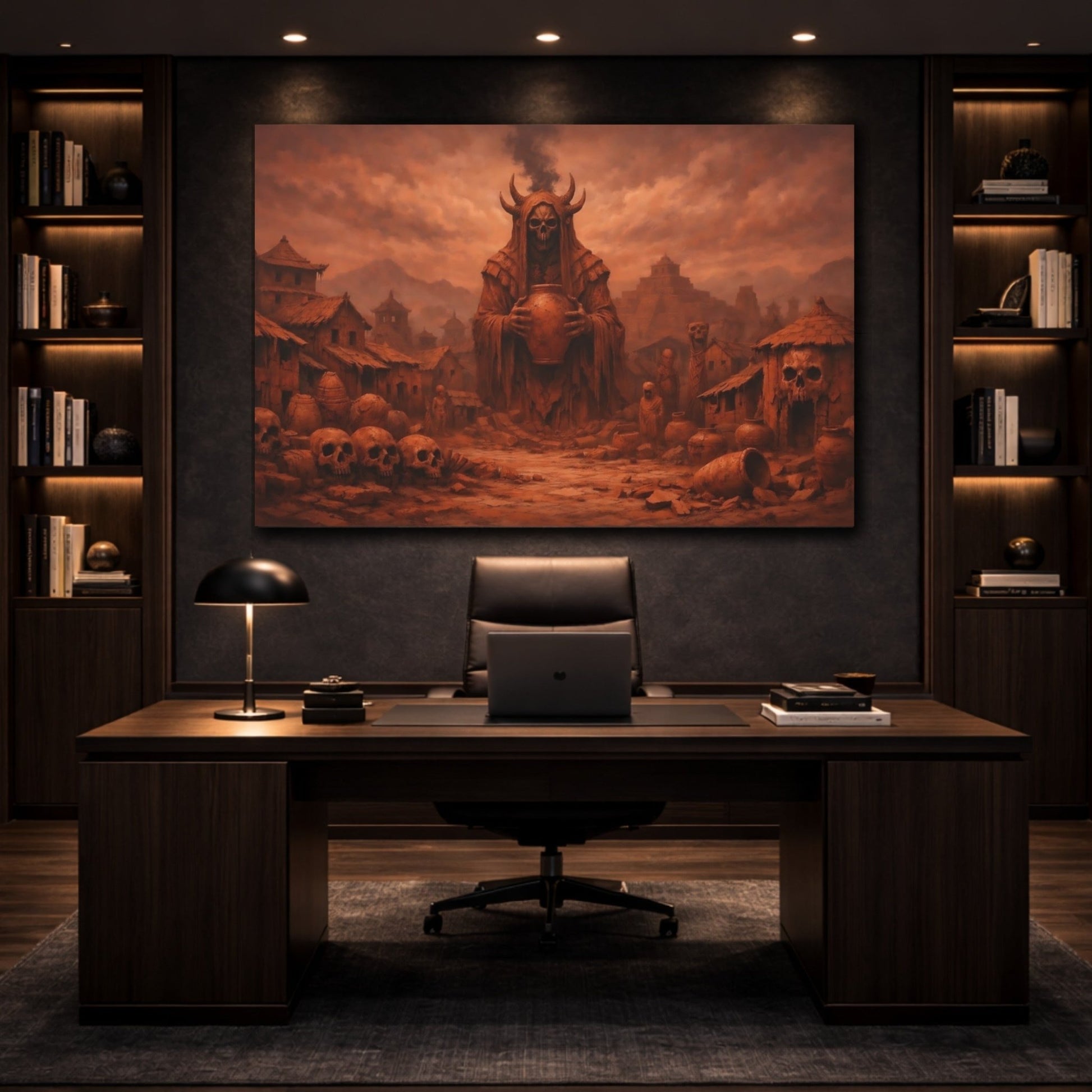 Horror Horned Reaper Burnt Orange - Canvas Wall Art Print - YesArtYes