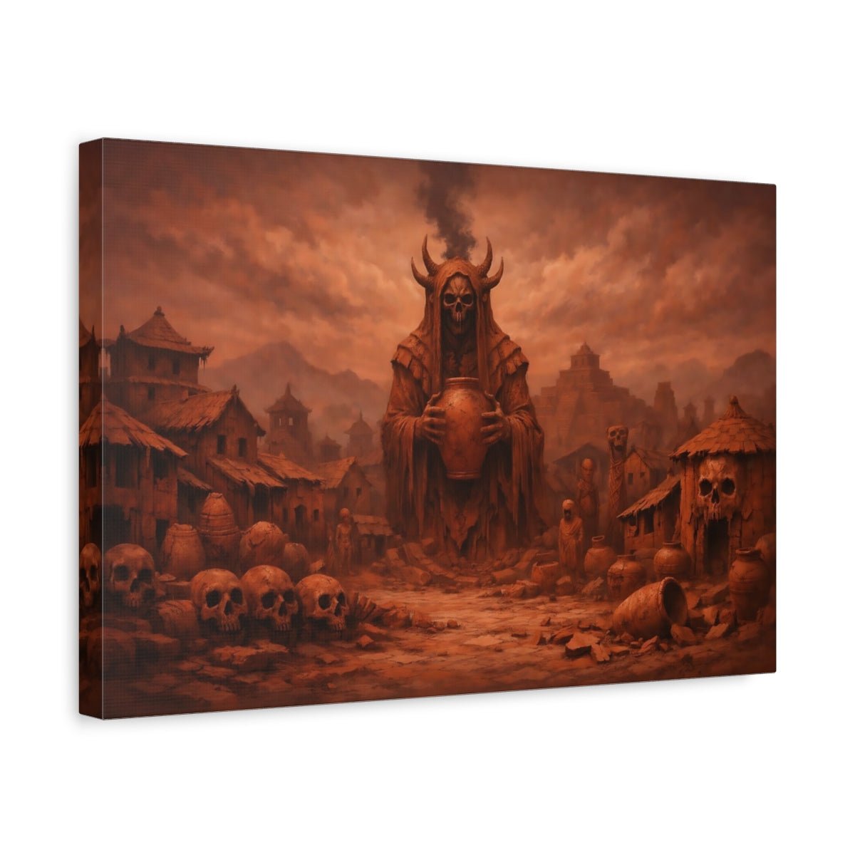 Horror Horned Reaper Burnt Orange - Canvas Wall Art Print - YesArtYes