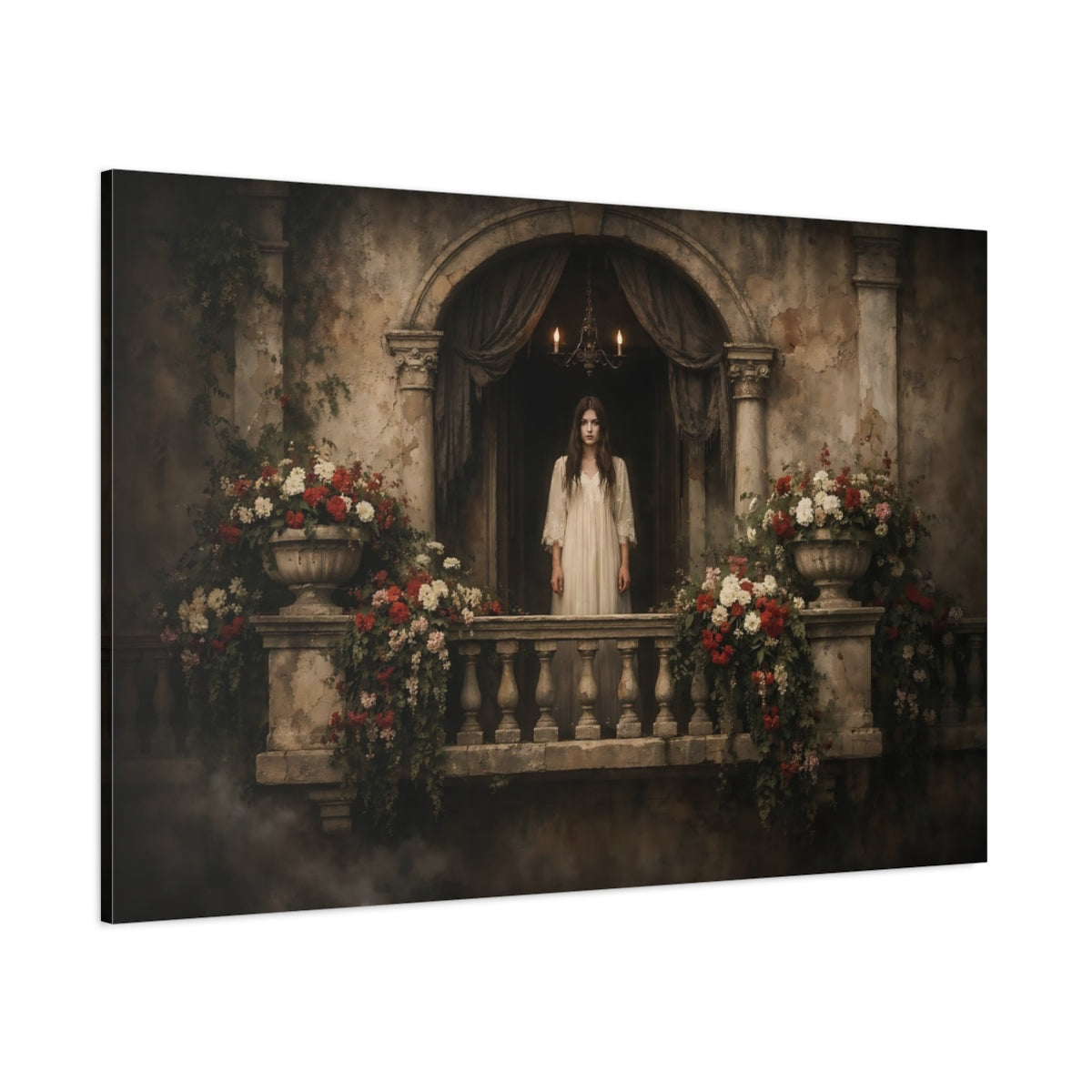 Horror Italian Flower Balcony shown as stretched canvas wall art