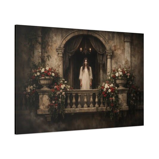 Horror Italian Flower Balcony shown as stretched canvas wall art