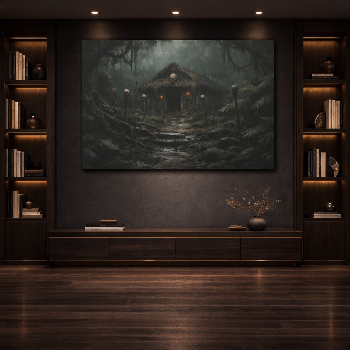 Horror Jungle Hut Dark Skulls - Canvas Wall Art Print - YesArtYes